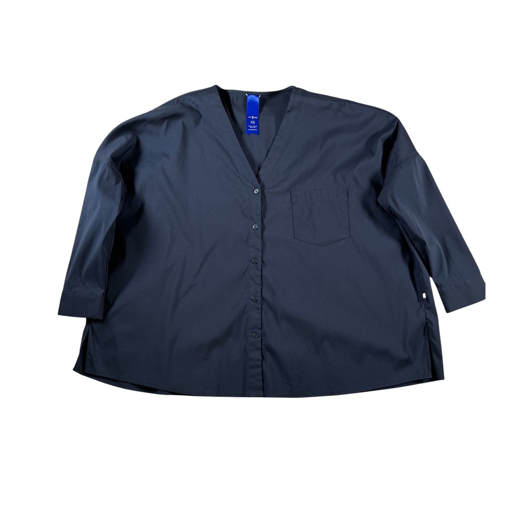 Kit and Ace Stretch Shirting V-Neck Blouse Oversized Dark Navy Size XS